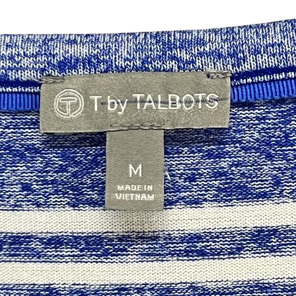 T by Talbots Dress M Blue White Stripe Drawstring Roll Tab Nautical Coastal Soft - Picture 12 of 13